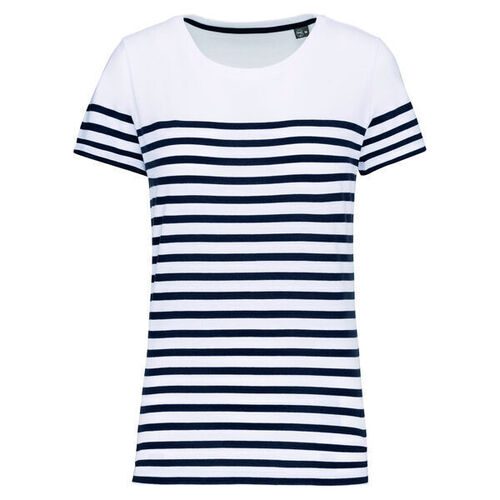 T-shirt femme Marini&egrave;re bio K3034 WHITE/NAVY STRIPES